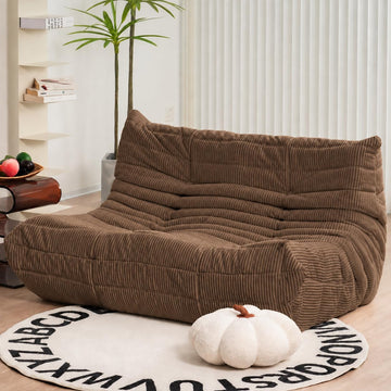 Fireside Loveseat, Corduroy Armless Floor Sofa, 2-Seater, Brown Sugar