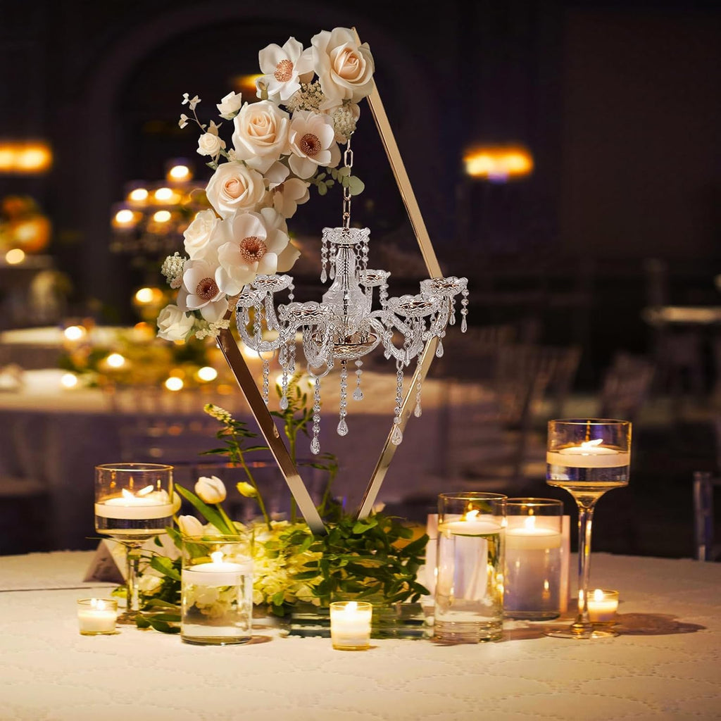 45" Gold Wedding Candelabra Set of 4 | Tall Crystal-Accent Centerpieces with Acrylic Diamond Drops for Reception