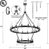 48 Inch Black Wagon Wheel Chandelier 2 Tier with Glass Shade, 24 Lights, Modern Farmhouse Style, Ideal for Dining Room, Kitchen, Entryways A115-B0CHF77S48