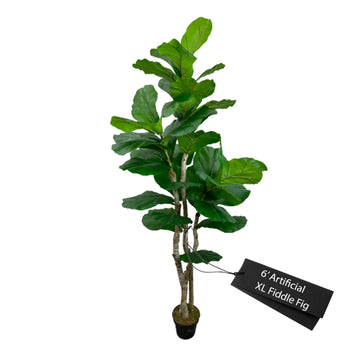 Handmade 6ft Oversized Fiddle Leaf Fig Ficus Lyrata Artificial Tree with Ethically Sourced Real Wood Trunks