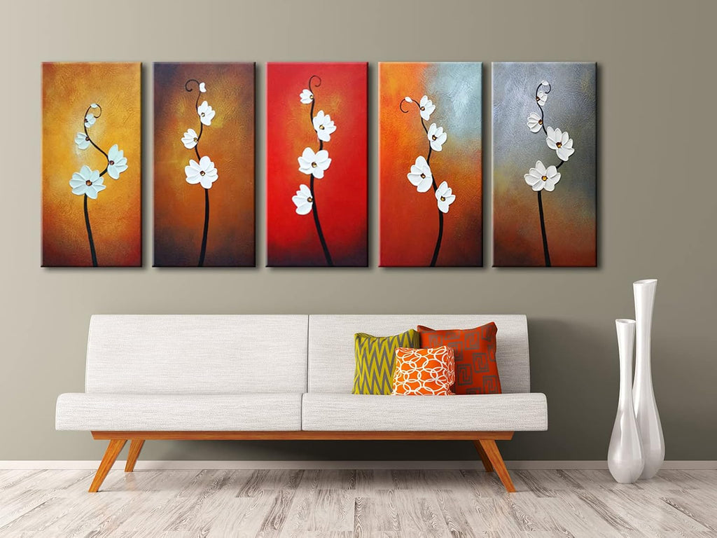 Colorful Flowers Oil Painting on Canvas Wall Art Ready to Hang Bedroom Home Decoration Modern 5 Piece 100% Hand