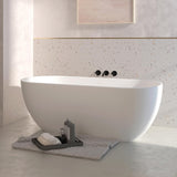 59" Free Standing Tub, Oval-Shaped Stone Resin Freestanding Bathtub Matte White Solid Surface Soaking Tub with Drain