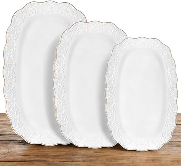 Ceramic Serving Platter Set | 16"/14"/12" Oval Serving Trays for Entertaining at Parties and Weddings | Oven Safe