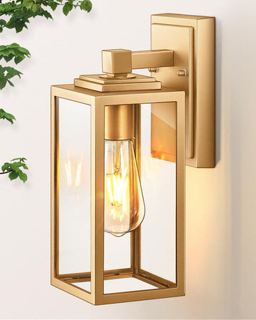 Gold Outdoor Wall Lights, Waterproof Outside Porch Lights, Anti-Rust Porch Lights Outdoor, Outside Light Fixture for House, Garage, Doorway, Garden, Tempered Glass, E26 Socket