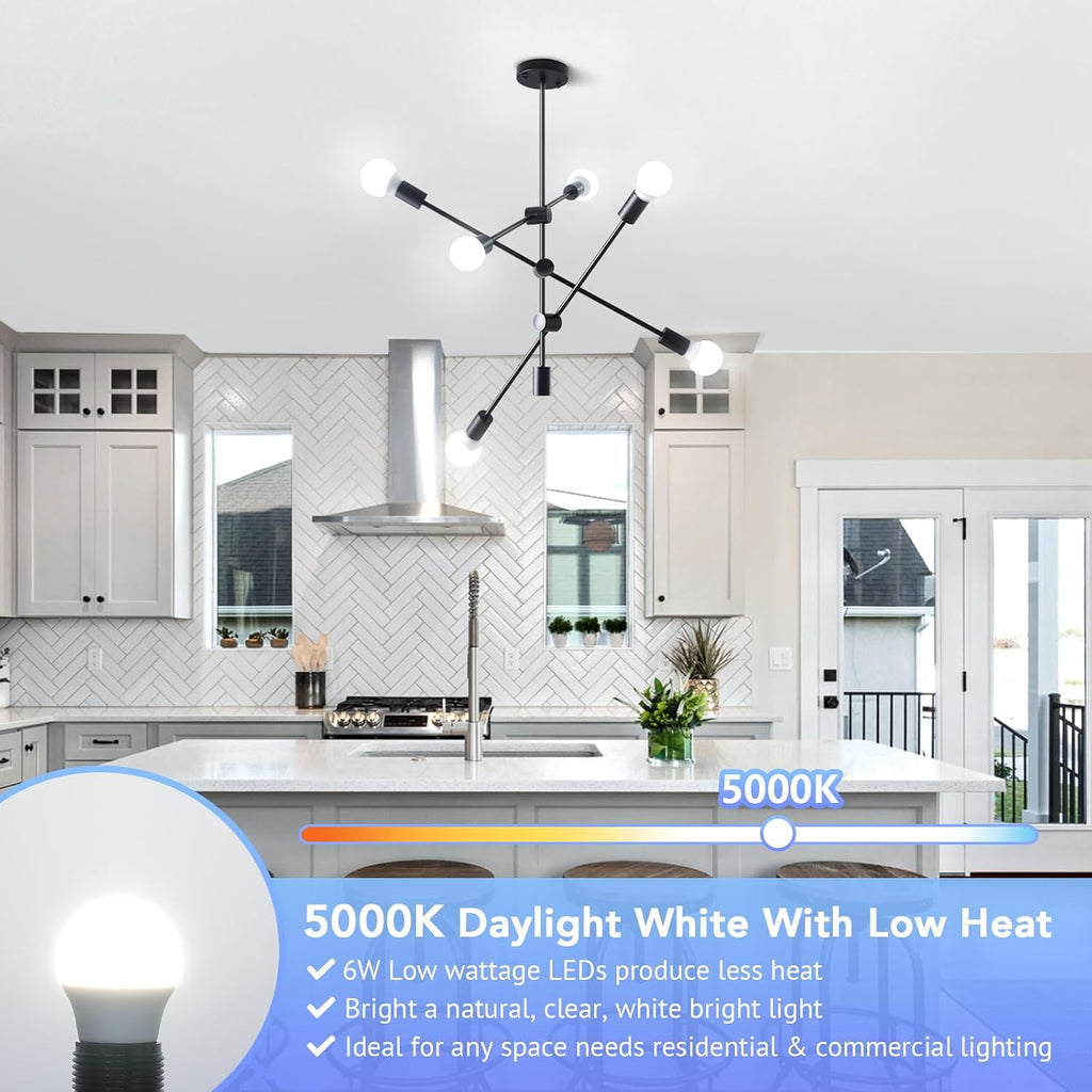 A15 LED Light Bulb, 60 Watt Equivalent LED Bulbs, Daylight White 5000K, 600LM, E26 Base, Non-Dimmable, 6W Bright (6-Pack)