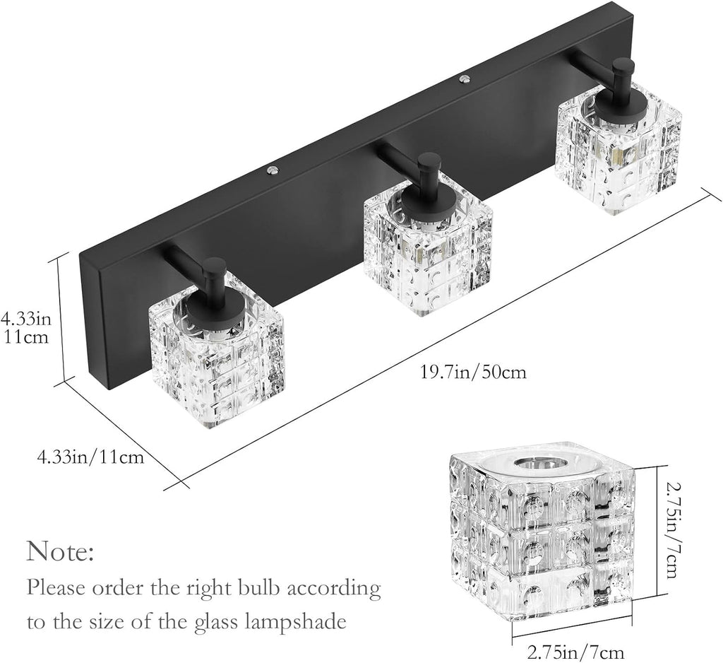 Black Vanity Light 3 Lights Modern Crystal Matte Black Bathroom Light Fixtures Modern Crystal Bathroom Vanity Light