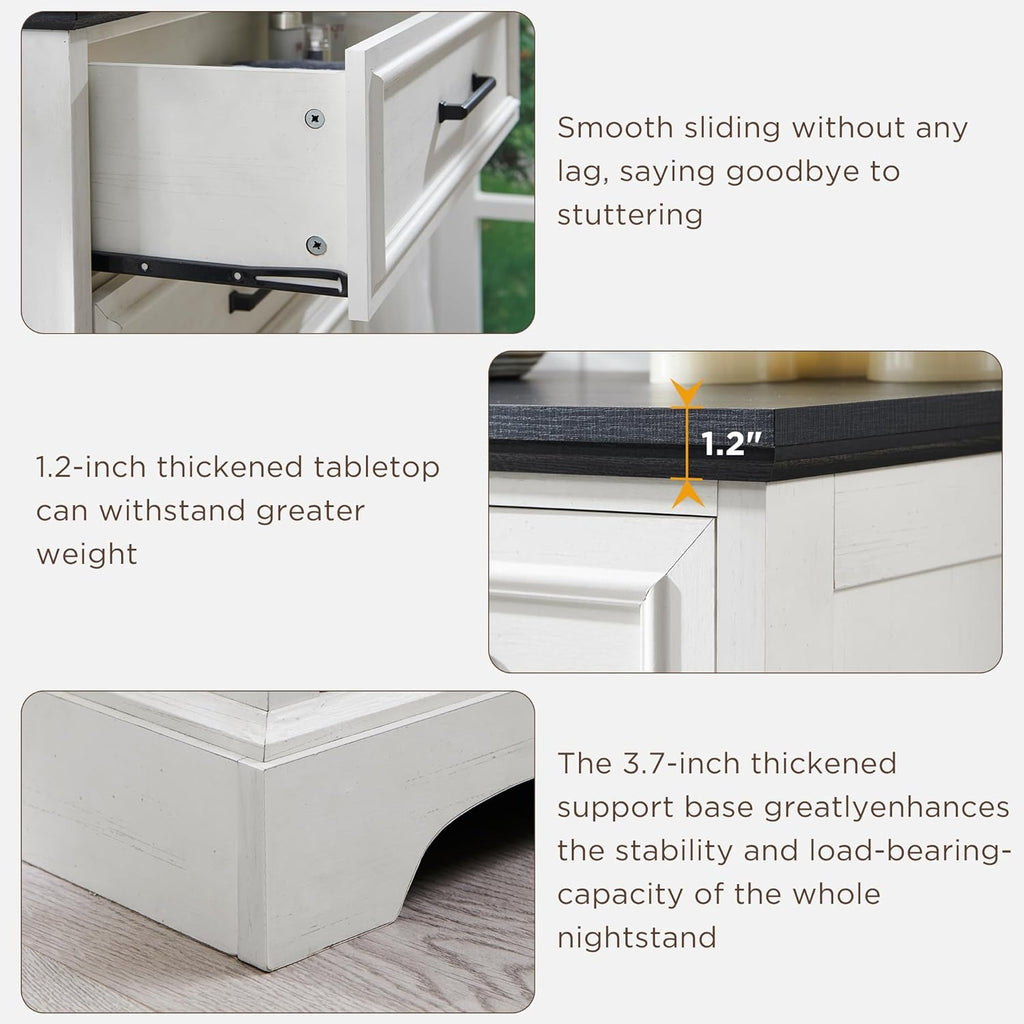 Farmhouse 5 Drawers Dresser Chests , Antique White | 46" Tall, Wood Rustic Chest of Drawers, Wide Metal Handle