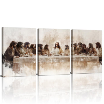3Pcs Jesus Last Supper Framed Canvas Wall Art Prints 12"x16"