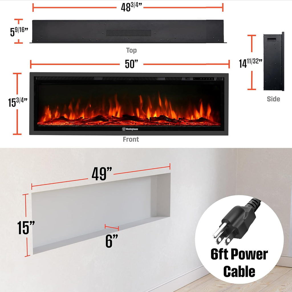 50 Inch Electric Fireplace Heater, Compatible with Alexa & Google Home