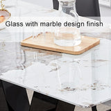 Marble Dining Table,Modern Dining Room Table with Golden Stainless Steel Base,Marble Kitchen Table for 8 People,71''