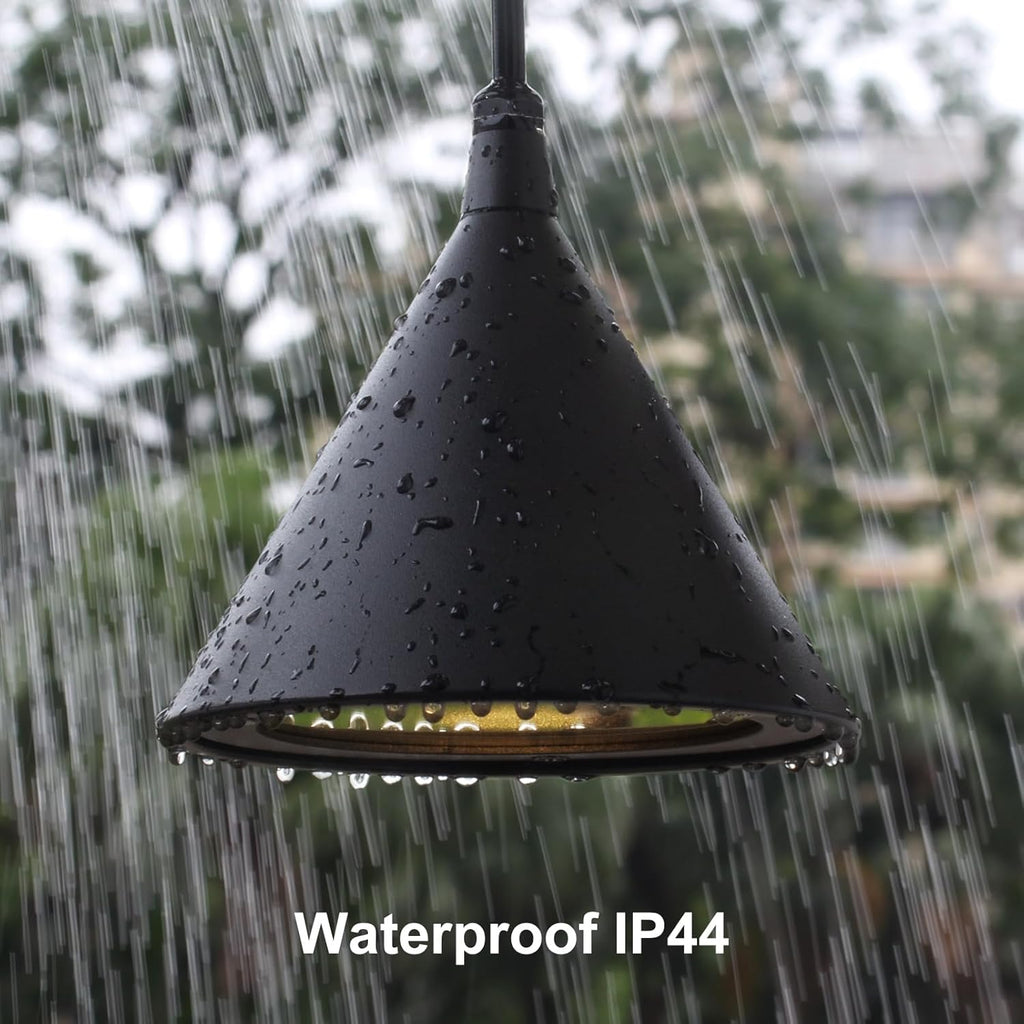 Outdoor Pendant Light for Patio - IP44 Waterproof Aluminum GU10, Black Hanging Light 4.9ft - Ideal for Garden, Porch