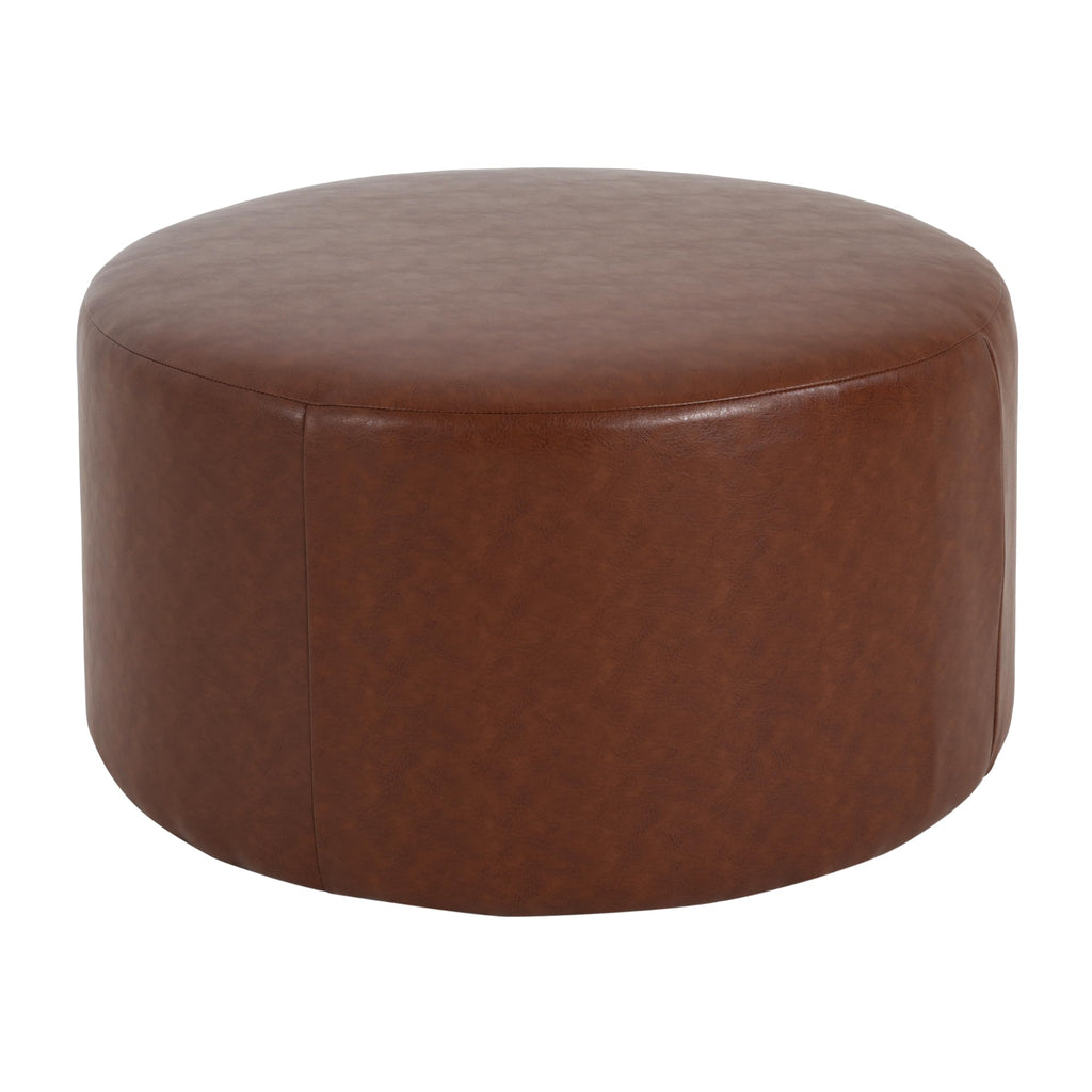 30.25" Modern Upholstered Round PU Leather Ottoman, Multifunctional Extra Seat, Side Table, Foot Rest, Stuffed Pouf