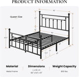 14" Queen Metal Platform Bed Frame/Victorian Headboard and Footboard/Steel Slats Mattress Foundation for Storage/No