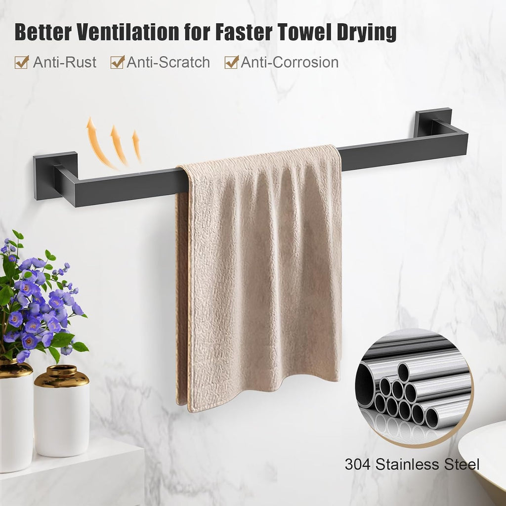 Matte Black Bathroom Hardware Accessories Set 5 Pieces, Double Post Pivoting Toilet Paper Holder Set Stainless Steel