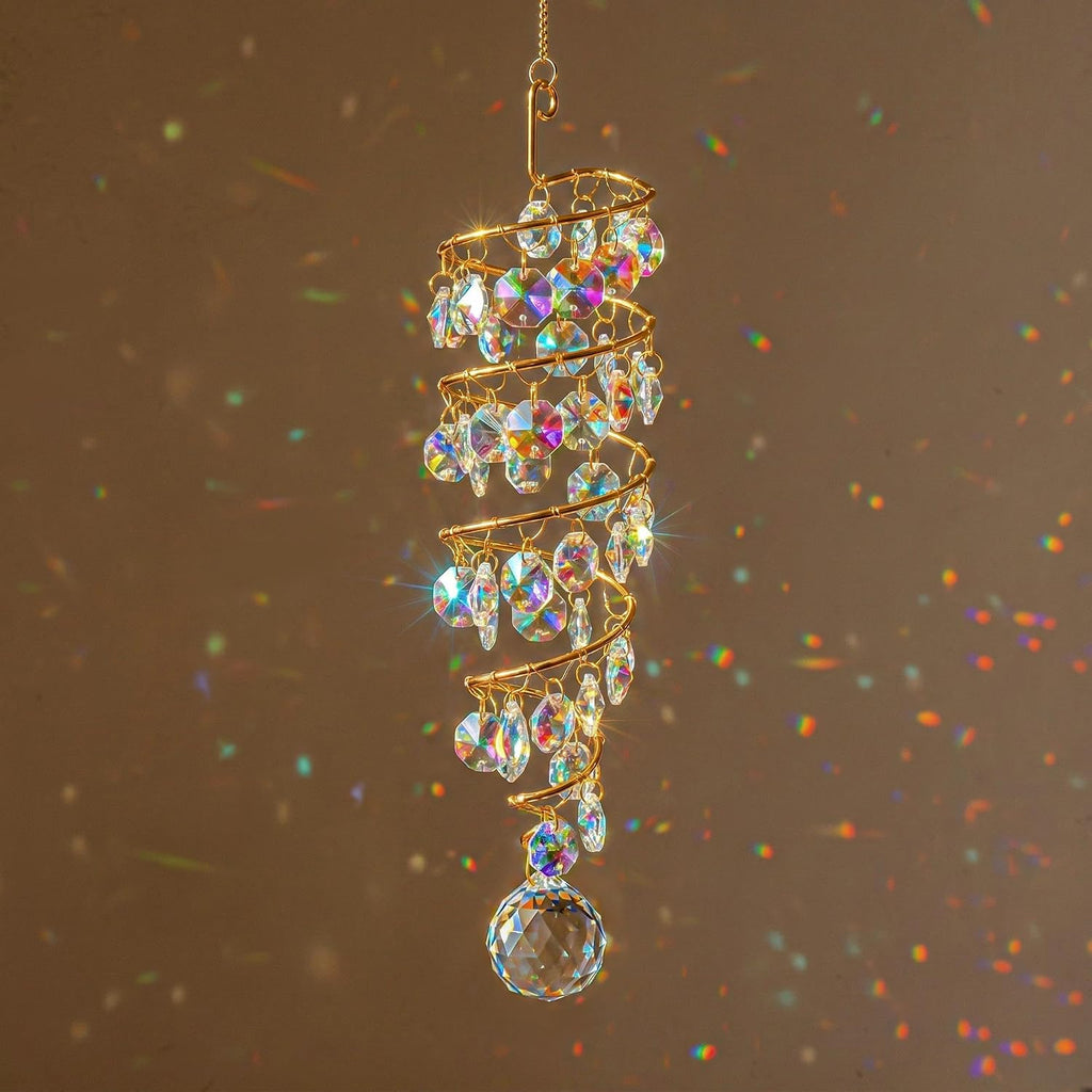 Crystal Spiral Sun Catcher Hanging Prisms Suncatcher for Window Garden - Hanging Crystals,Glass Wind Chimes