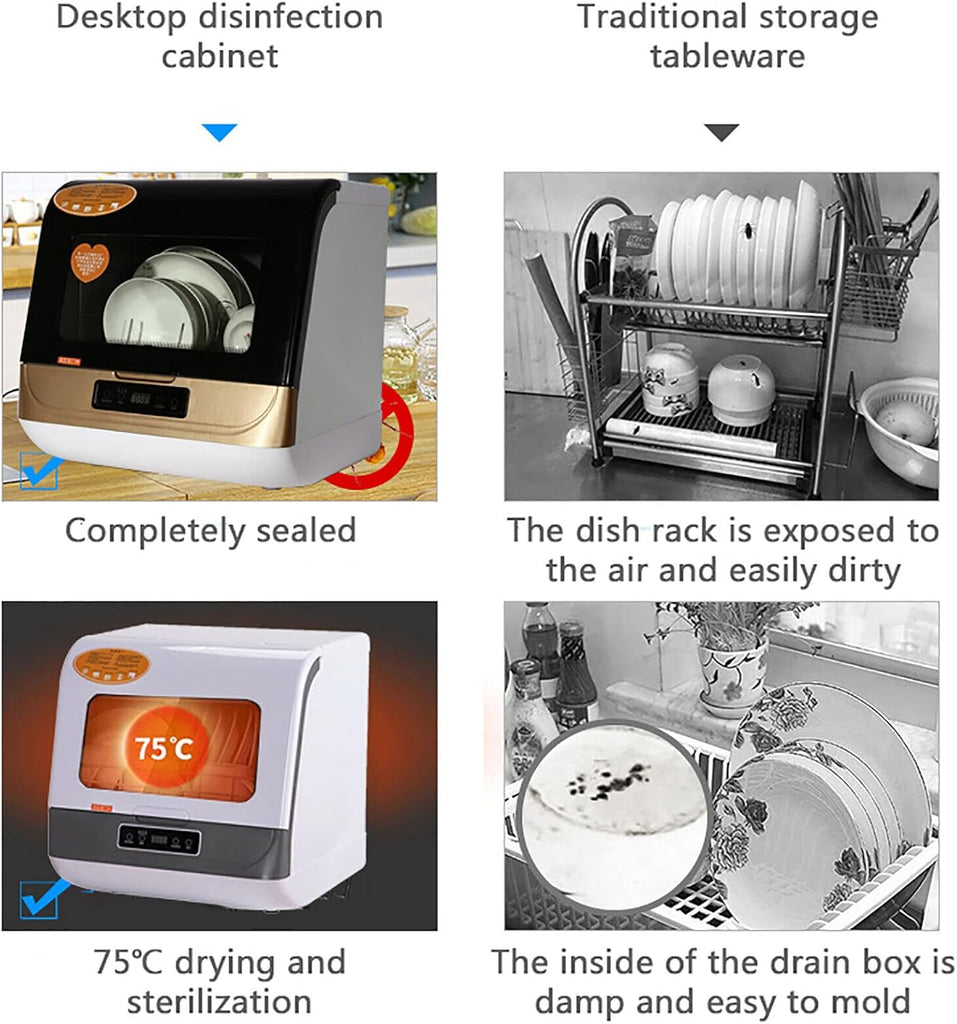 800W Portable Countertop Dishwasher, 4 Washing Programs Compact Mini Dishwasher w/70°C High-Temp & Air Dry Function