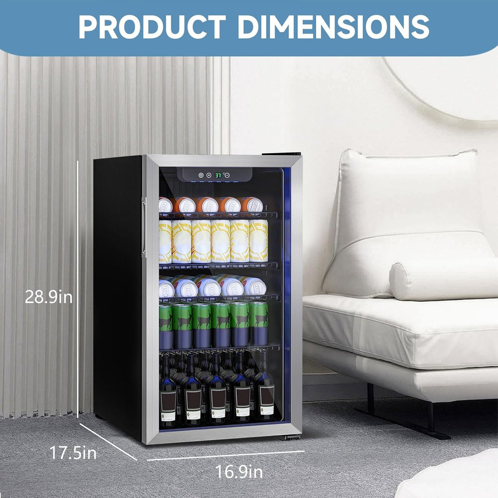 3.1 Cubic Feet Mini Fridge,110 Can Freestanding Beverage Refrigerator with Glass
