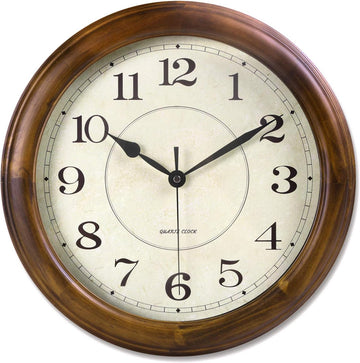 Wall Clock Wood 14 Inch Silent Wall Clocks Large Decorative Battery Operated Non Ticking Analog Retro Clock