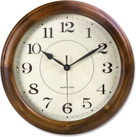 Kesin Wall Clock Wood 14 Inch Silent Wall Clocks Large Decorative Battery Operated Non Ticking Analog Retro Clock