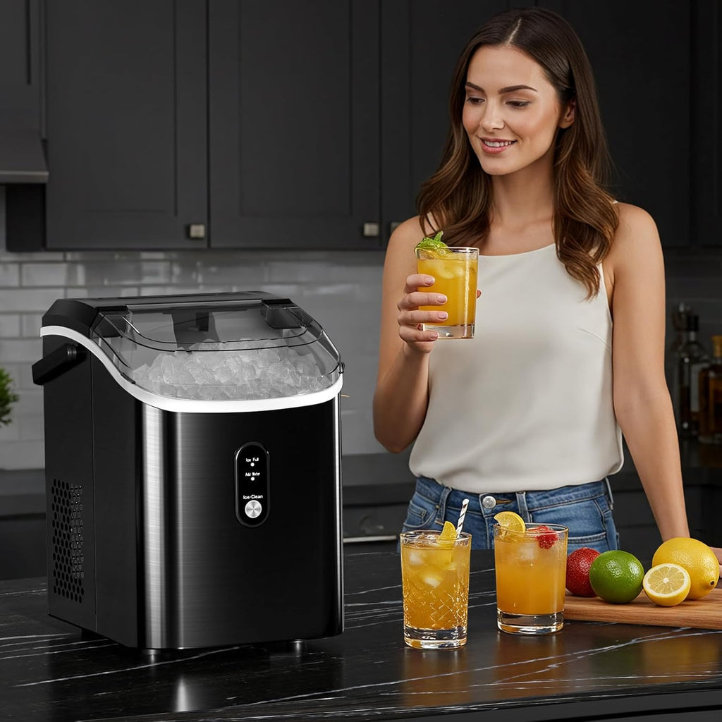 Nugget Ice Maker Countertop, 34Lbs/24H, Soft Chewable Ice, Self-Cleaning, Portable Ice Machine, Fast Making in 8