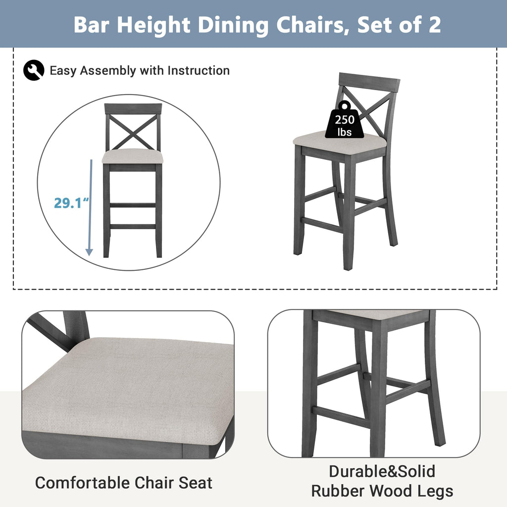 3 Piece Pub Table and Chair Set, Small Bar Height Kitchen Table and Chairs, Breakfast Nook Table Set, 3 Piece High