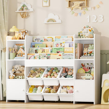 Toy Storage Organizer with 6 Toy Bins & 4 Tier Kids Bookshelf | Toy Organizer with 6 Cubbies, Kids Toy Organizers and