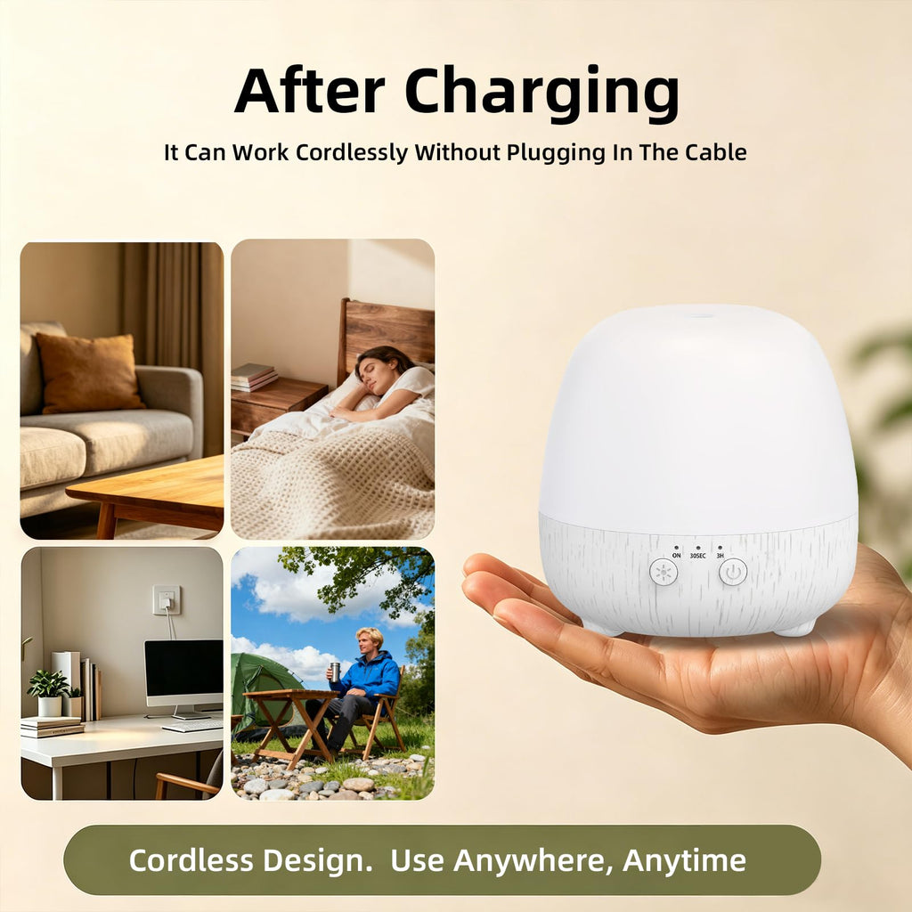 150ml Cordless Essential Oil Diffuser, Rechargeable, 7-Color Light