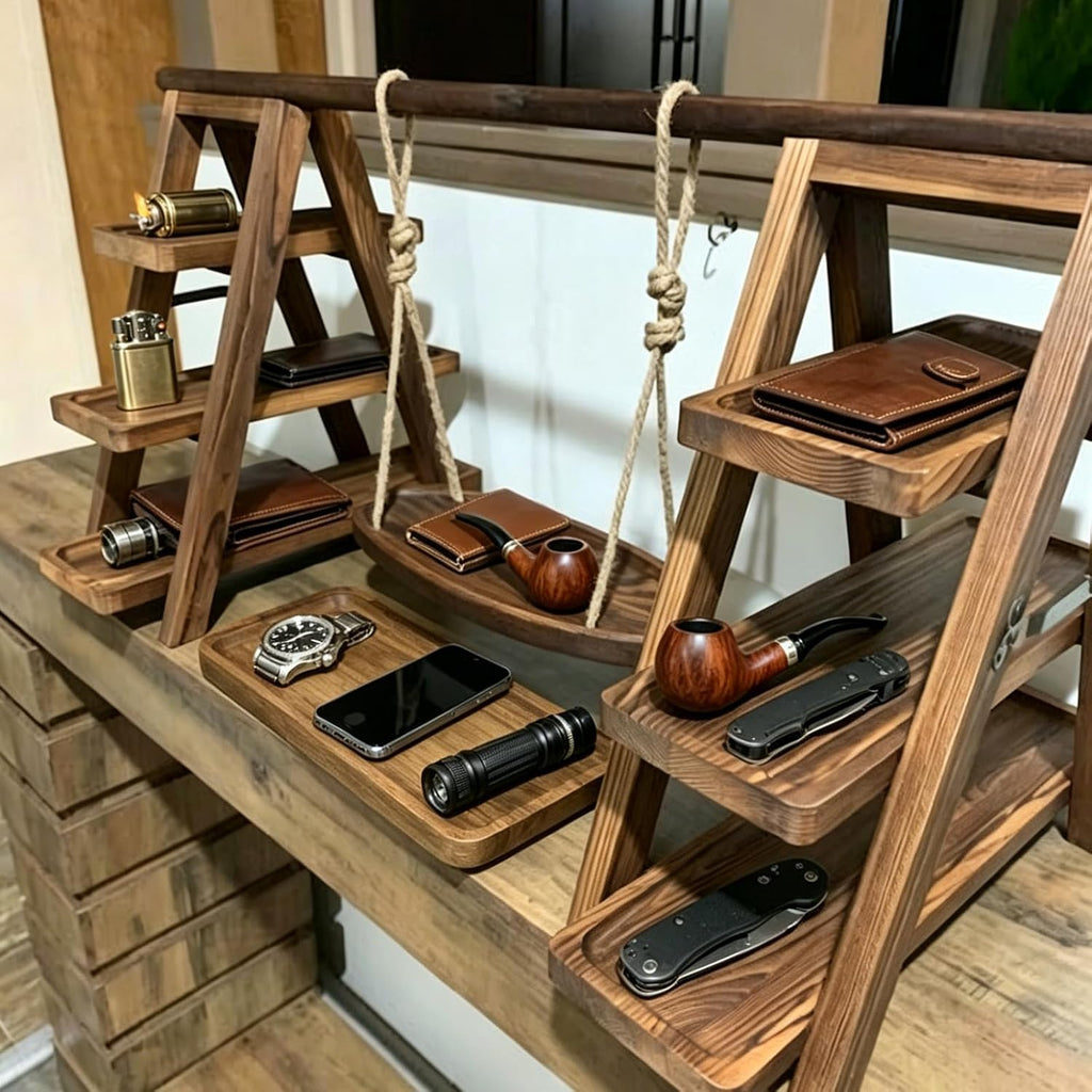3 Tier Swing Wooden Cupcake Stand, Foldable Removable Serving Platter Tray | Rustic Party Food Display Stand, Dessert