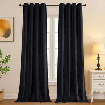 Halloween Black Blackout Curtains 108 Inches Long 2 Panels Set, Solid Thermal Insulated Room Darkening Grommet Window