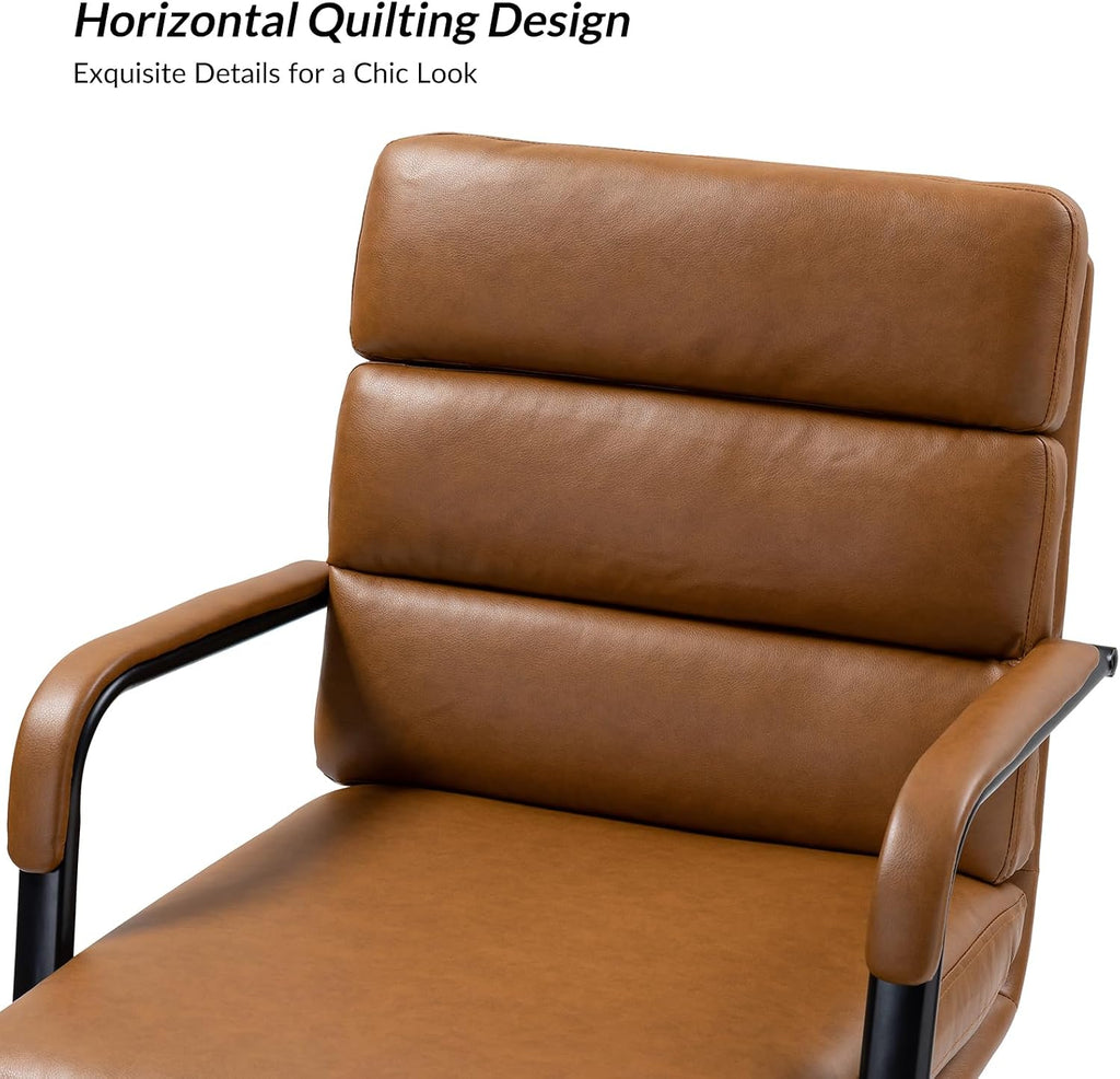 Modern Faux Leather Home with Tilt Lock & Metal Base, Desk Chair with Wheels & Padded Cushion, 360° Swivel Wide Seat