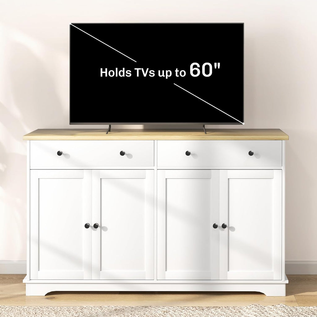 Sideboard Buffet Cabinet with Storage, 55" Modern Kitchen Cabinet with 4 Doors, 2 Drawers and 2 Adjustable Shelves