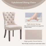 KCC Velvet Dining Chairs Set of 4, Upholstered High-end Tufted Dining Room Chair with Nailhead Back Ring Pull Trim