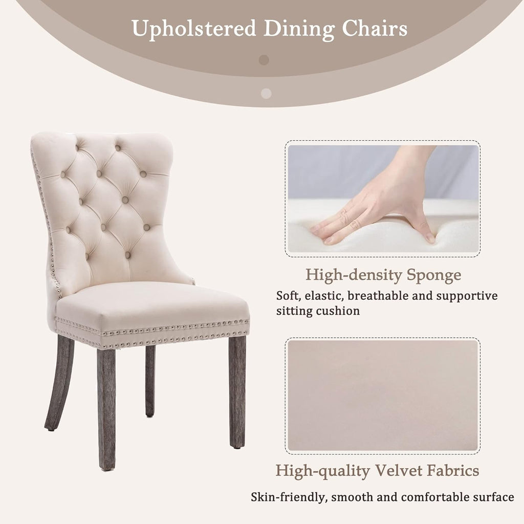 Velvet Dining Chairs Set of 2, Upholstered High-end Tufted Dining Room Chair with Nailhead Back Ring Pull Trim