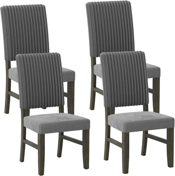 Dining Chairs Set of 4, Mid-Century Velvet Fabric Upholstered Chairs with Rubber Wood Legs, Thick Padded Seat