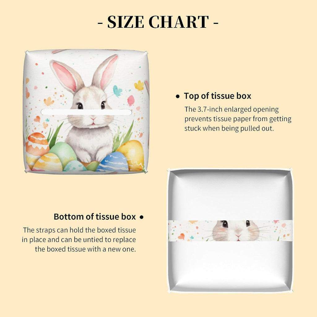 Tissue Box Cover Square,Cute Easter Rabbit and Eggs Tissue Box Holder Waterproof Leather Facial Paper Case Modern