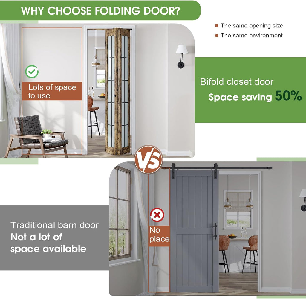 Preassembled Bifold Closet Doors for 36" X 80" Opening, Country Style,Space Saving, Tempered Frosted