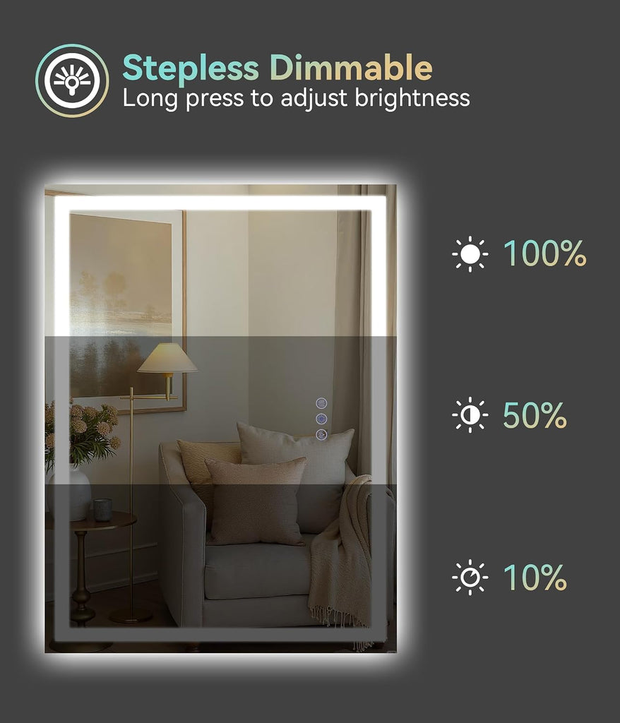 28" x 20" LED Vanity Mirror with RGB Backlight and Front Light, Anti-Fog Color-Changing Bathroom Mirror