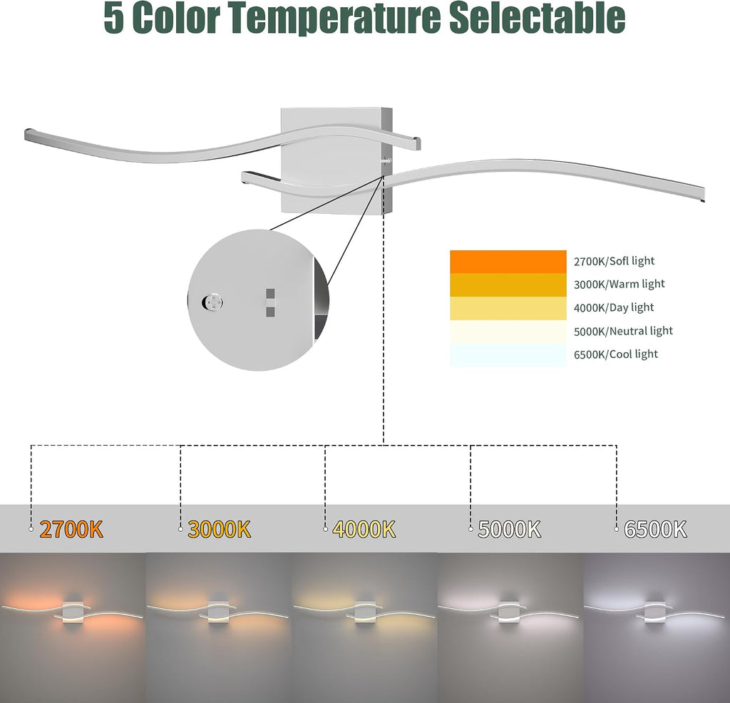 23inch Led Bathroom Vanity Light Bar, Brushed Nickel 5CCT Dimmable 2700-6500K Vanity Lights , Modern Bathroom Light