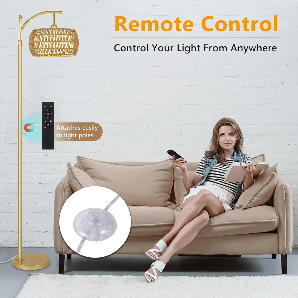 Arc Floor Lamp with 3 Color Temperatures, LED Gold Floor Lamp with Remote & Stepless Dimmable Bulb