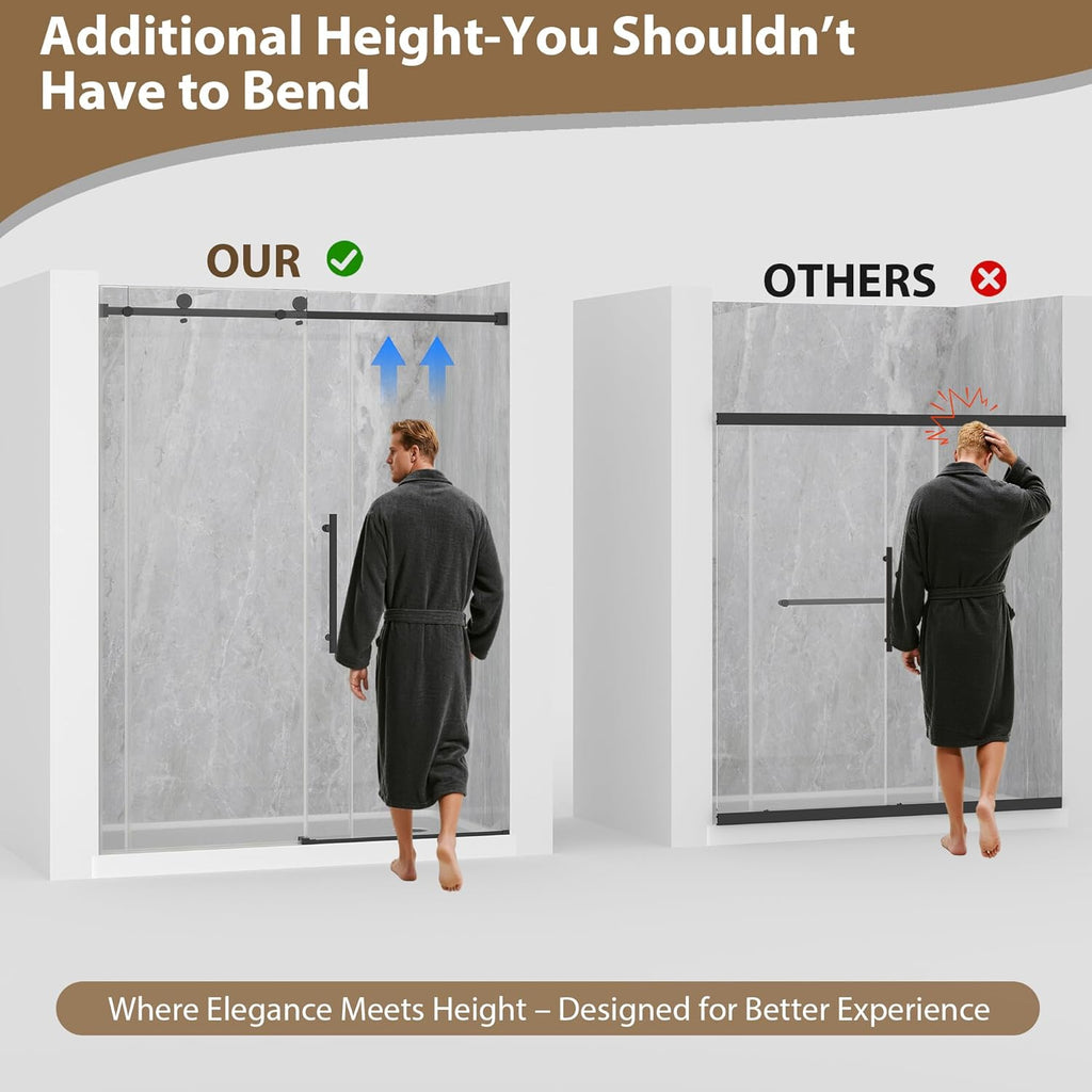 Frameless Glass Shower Door, 55-60" W x 76" H Sliding Frameless Shower Door, 1/4''(6mm) SGCC Tempered Glass