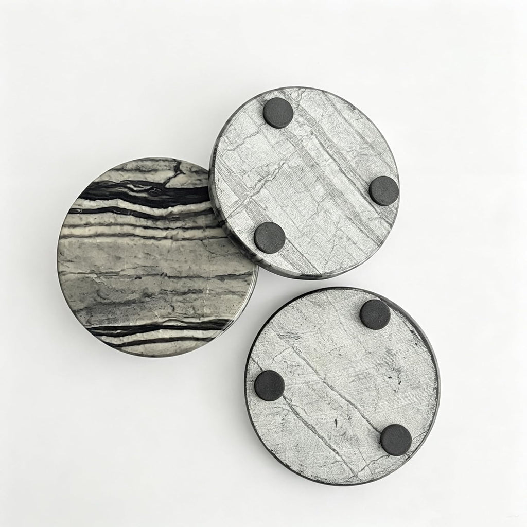 Natural Marble Coasters 4-Piece Set, Round Coasters, 4 Inches Coffee Table Stone Coasters, Suitable for Coffee