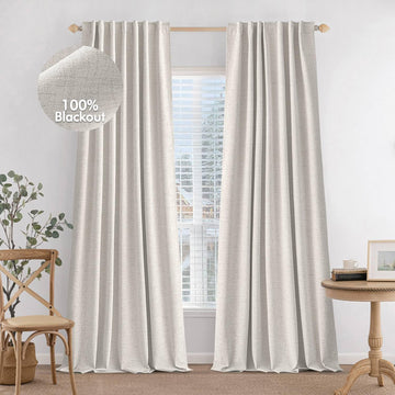 100% Blackout Curtains Linen Curtains & Drapes 2 Panels Set for Bedroom Back Tab Living Room Darkening