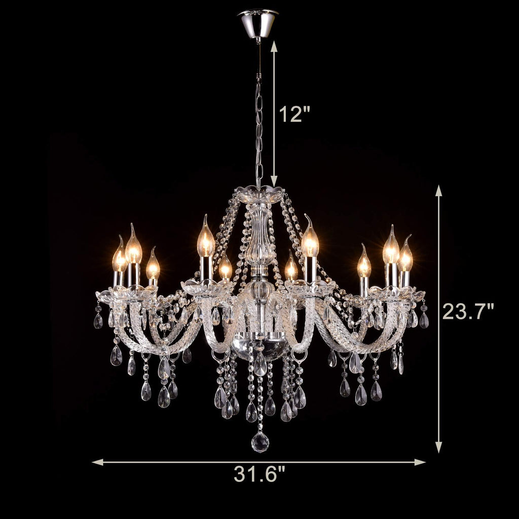 Modern Elegant 10 Lights K9 Crystal Glass Chandelier Pendant Ceiling Lighting European Style for Dining Living Room Bedroom Transparent, 10 E12 Bulbs Required