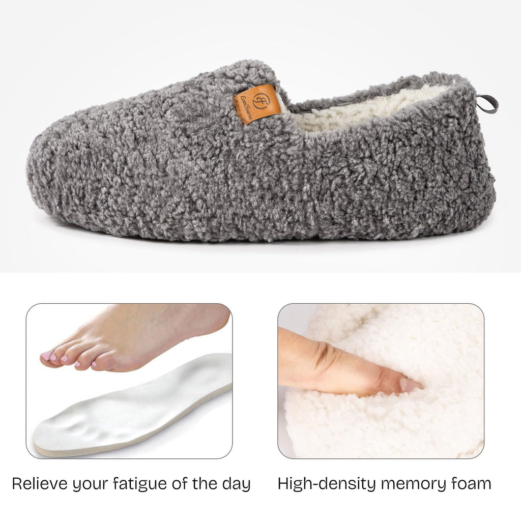 Women's Soft Curly Memory Foam Slippers Grey, 7-8 US