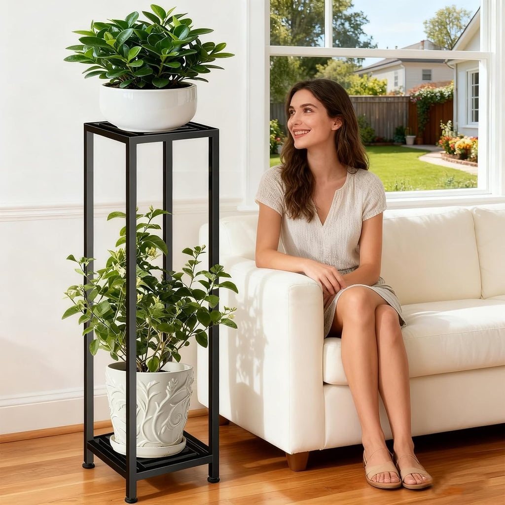 Plant Stand Indoor Outdoor, 41'' Tall Wrought Iron Plant Stands, Heavy Duty | 2 Tier Metal Pedestal Stand Decorative