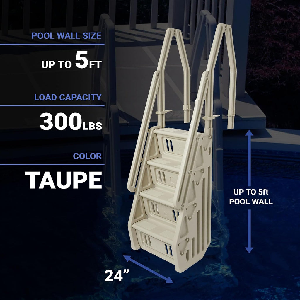 Deluxe Adjustable 24 Inch Wide in Pool Step Ladder Entry System for Above Ground Swimming Pools with Non Slip Steps