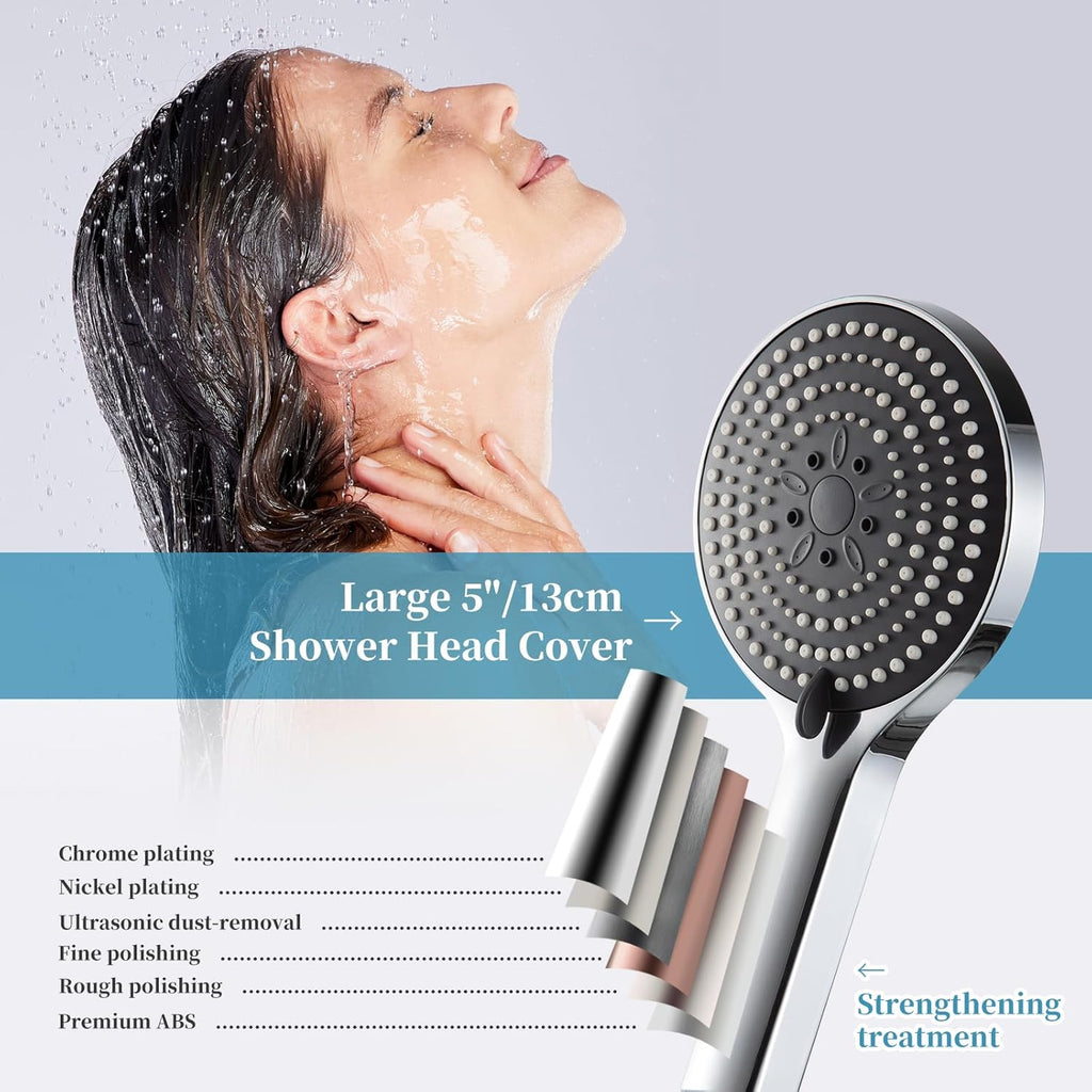 Handheld Shower Head, 6-Mode High Pressure Handheld Sprayer High Flow Large Powerful Boosting Handheld Showerhead for Low Water Pressure, Chrome Finish