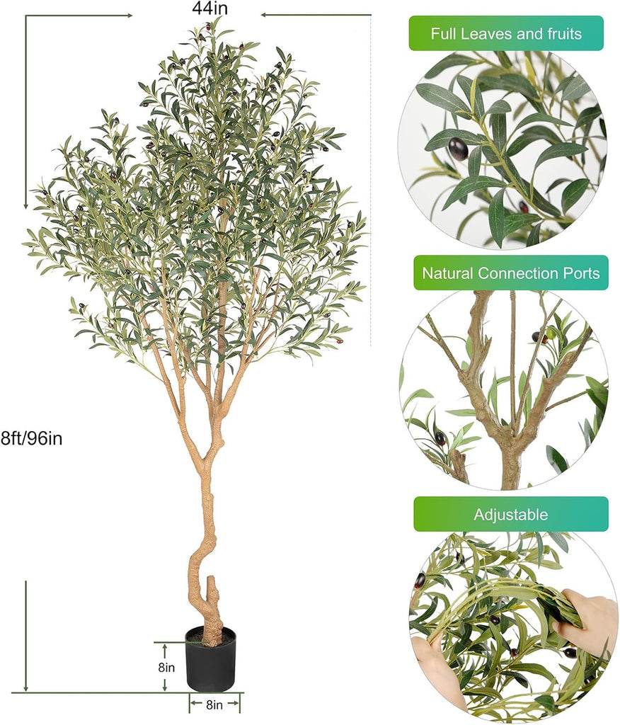 Tall Faux Olive Tree,8ft(96in) Realistic Potted Silk Artificial Olive Tree, Fake Olive Trees Indoor with Green Leaves