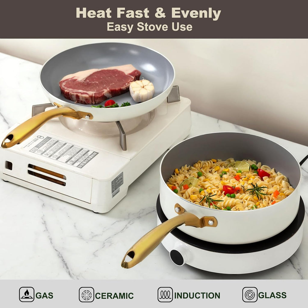 Ceramic cookware set,Healthy,Non Toxic,Pots and Pans Set non stick,14-Pcs Kitchen induction cooking Sets, nonstick