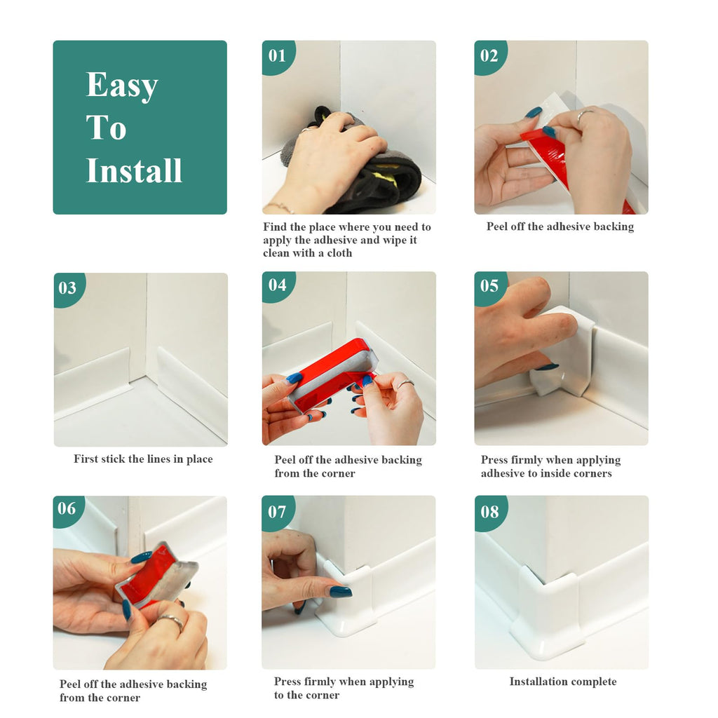Baseboard Corner Protector, Self Adhesive 2.1inch(Width)3 Inside + 3 Outside Corners-Connector Between The Wall Base